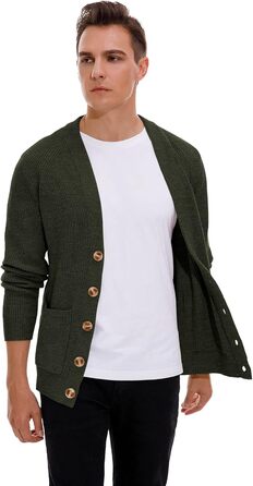 Чоловічий в'язаний кардиган Sailwind з V-подібним вирізом, зимова куртка, класичний дизайн, довгий рукав, з ґудзиками та кишенями (оливковий, M)