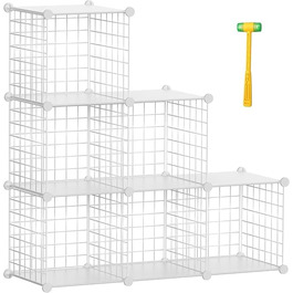 TUMUCUTE Storage Shelf with 9 Cubes, Plastic, Closet, Modular, Bookshelf, Storage Shelves for Bedroom, Living Room, Office, (White Plastic-Iron, 6 Cubes)