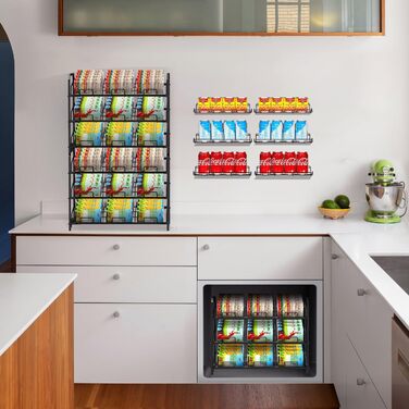 Bomclap Stackable Can Organizer, Can Rack Organizer for Kitchen Cabinets Storage or Countertops, 3-Tier Can Dispenser with Side Shelves, Storage for 42 Cans, Black