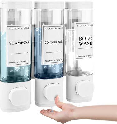 Настінний диспенсер для мила та гелю для душу з 3-ма відсіками, 300 мл, ABS пластик, для готелів та дому