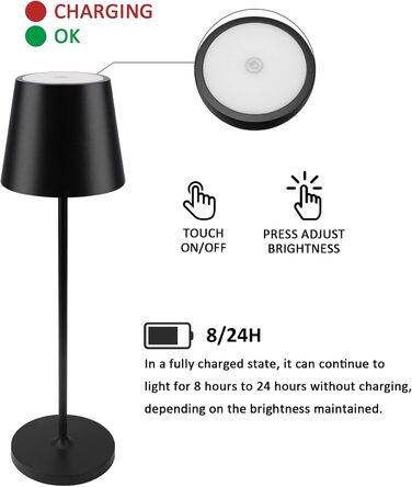 K-Bright LED лампа настільна диммерна акумуляторна | Для дому та вулиці | 3000K тепле світло | Дизайнерська лампа | 2 шт.