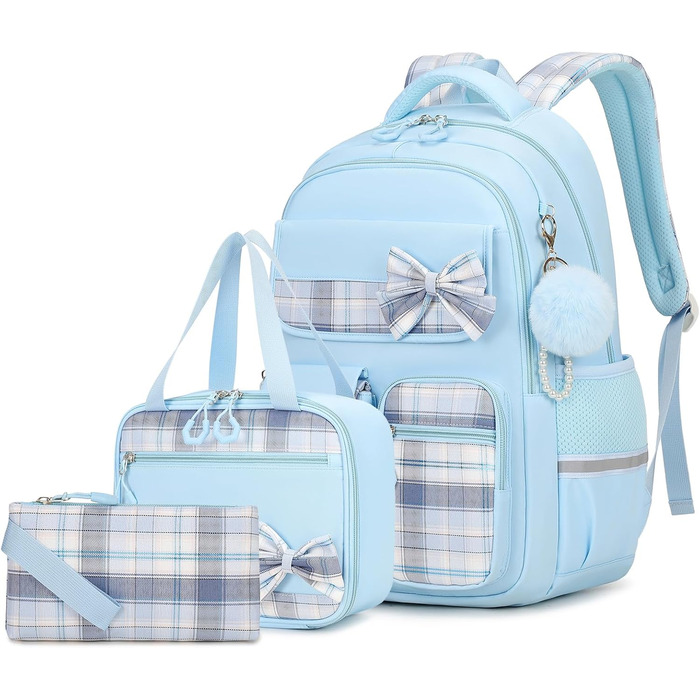 Набір шкільних речей для дівчаток: рюкзак, ланч-бокс, пенал. 3-й клас, 4-5 клас. Блакитний колір