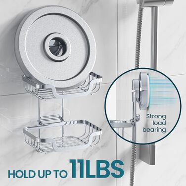 TAILI Shower Soap Dish with Drain and Hook, MAX Holds 5 KG, Stainless Steel Soap Dishes No Drilling Required, Bathroom Soap Holder Wall Mount, Double Soap Holder with Suction Cup, Sponge Holder, Silver