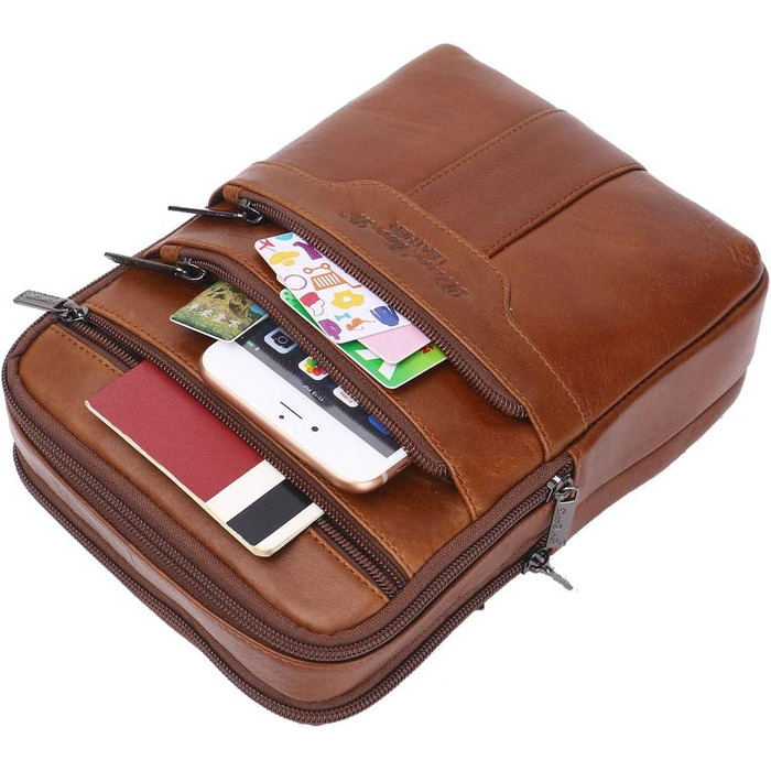 Шкіряна сумка-месенджер через плече Crossbody для чоловіків та жінок, коричнева