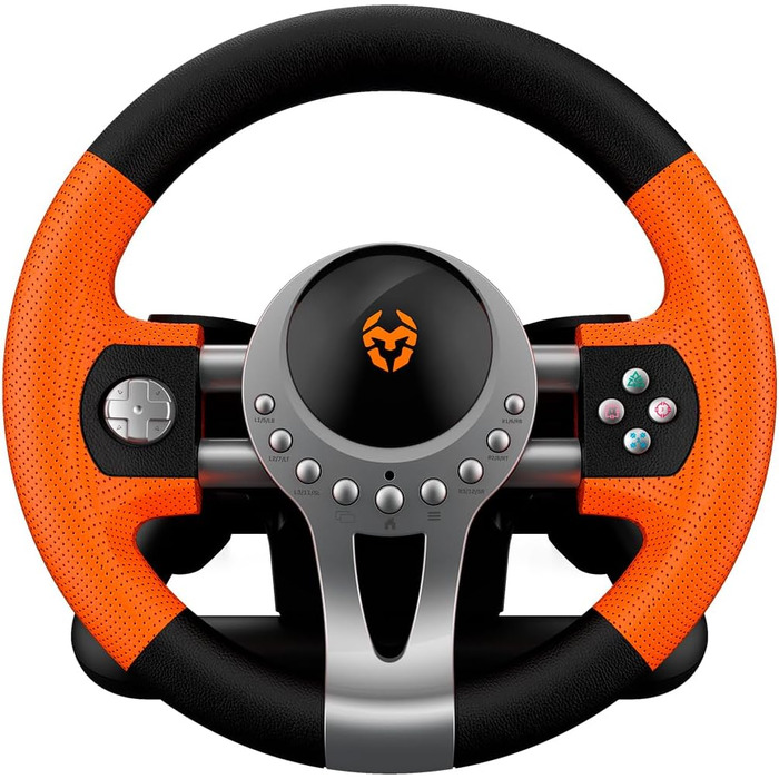 Ігровий кермо KROM K-Driver з педалями та вібрацією, сумісне з PC, PS3, PS4, Xbox One, з перемикачем передач, гачками перемикання та 12 кнопками, USB-порт для гоночних ігор