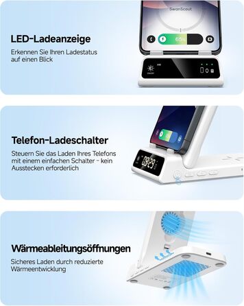 Бездротова зарядка 3-в-1 SwanScout 703S для Samsung Galaxy S26 Ultra/S25/S24/S23, Galaxy Watch 8/8 Classic/Ultra/7/6 та Buds 4/4 Pro - Біла
