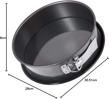 Zenker Springform Ø 28 cm DELUXE, Spring pan with enamel-sealed flat bottom and steel drip guard, round cake pan with extra-high rim (Color: Metallic Black), Quantity: 1 piece