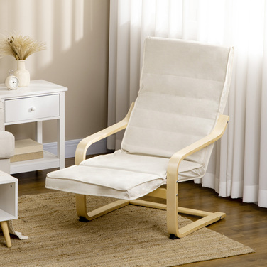 HOMCOM Recliner Chair with Cushion, 5-Position Footrest, Birch Wood Frame, Supports up to 120 kg (265 lbs), 66.5 x 94 x 100 cm (26 x 37 x 39 inches), Cream White