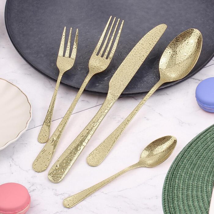 Cutlery Set for 6 People, 30-Piece Champagne Gold Cutlery Set, Shiny Knife, Fork, Spoon Set, High-Gloss Polished Cutlery Sets, Stainless Steel Table Cutlery for Kitchen/Dining/Party