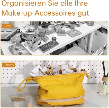 Жіноча косметичка-органайзер для макіяжу велика, водовідштовхувальна, з відділенням для пензлів, для подорожей (B-жовтий)