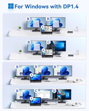 Док-станція USB C 13-в-1 для ноутбука: 2 HDMI, DisplayPort, 5 USB, Ethernet, 100W PD, SD/TF, Audio/Mic, підходить для Dell, HP, Surface