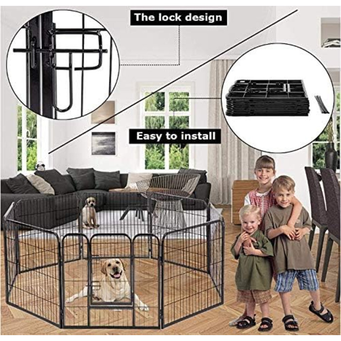 Клітка для цуценят 8-секційна, вигульне подвір'я для цуценят з захисним тентом, гнучка та складана клітка для собак, загородження для цуценят, кроликів та дрібних тварин - 80*60 см (8 шт.)