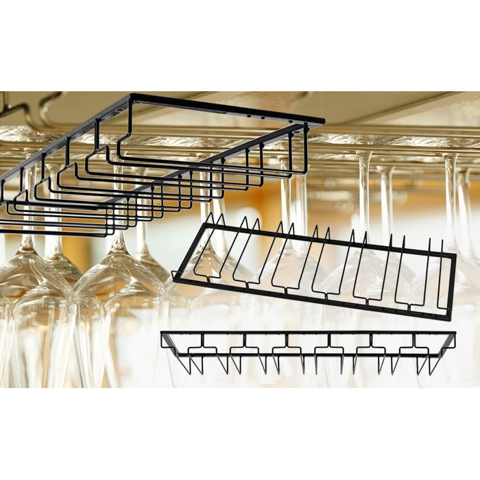 Підставка для вина QWORK® на 7 рядів, чорна - металева підставка для склянок під шафу, для барної кухні