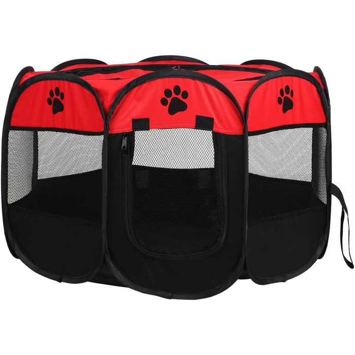 Клітка-манеж для домашніх тварин, автоматична, складна, знімний дах, для собак та котів, сітчаста тканина, захист від сонця, червона, 81 x 45 см