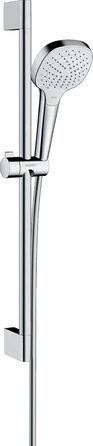 Hansgrohe Croma Select E Showerhead, Showerhead with Water-Saving Function, 3 Spray Patterns, Anti-Limescale Function, White/Chrome (3 Water-Saving Spray Patterns (Vario))