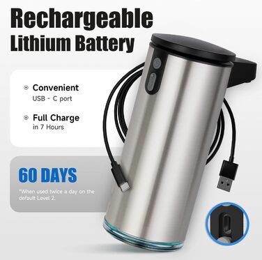 AIKE 380ml Automatic Touchless Soap Dispenser, USB Rechargeable, Stainless Steel Soap Dispenser for Bathroom & Kitchen, Model AK1333S
