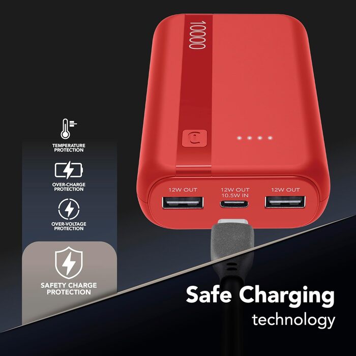 Power Bank Cellularline 20000 mAh з USB-C та 2x USB-A, LED-індикатор, червоний