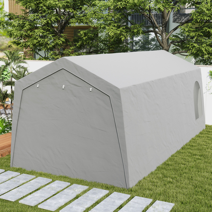 Outsunny Garage Tent, waterproof tent garage with doors, windows, anti-dust bicycle cover, shed, tool tent, storage shed for outdoor use, patio, garden, approx. 300 x 600 x 250 cm, Light Grey | Aosom