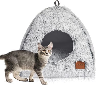 Cat Bed Washable Cat Sleeping Place for Cats Cat Cave Plush Pet Cat Head Pillow Cat House Cat Cushion Fluffy Kitten Puppy Snuggle Bed Pet Bed White (Gray, medium)