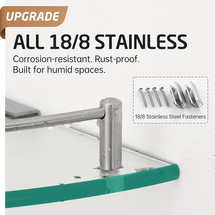 Скляна поличка для душу KES - 2 шт. з нержавіючої сталі (SUS304) для ванної кімнати