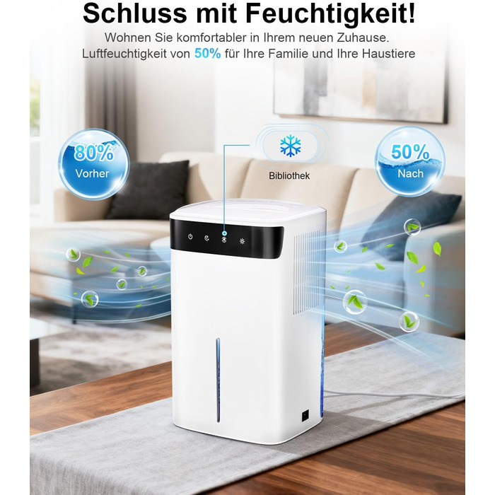 Електричний осушувач повітря 2600 мл з тихим режимом та підсвіткою, захист від замерзання. Ідеально для кухні/підвалу