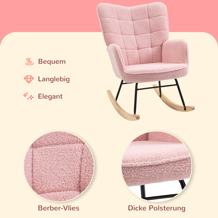 HOMCOM Rocking Chair Glider Accent Chair Rocker Recliner Living Room Chair for Bedroom, up to 120 kg, Faux Sheepskin, Pink | Aosom