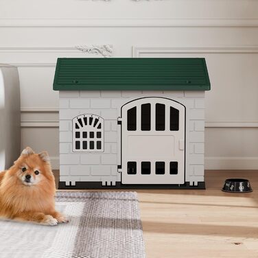 Будка для собак GOPLUS Outdoor, вологостійка з замком, 3 вікна, похиле дах, клітка для собак Indoor, будиночок для тварин вдома для собак та котів (зелена)