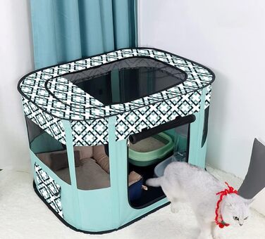 Переносний вольєр для собак та котів, складаний загон для тварин, будиночок для кошенят та цуценят, закритий вольєр для тварин (70*50 см, м'ятно-блакитний)