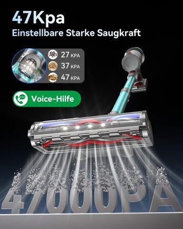 Бездротовий акумуляторний пилосос YU7 580W з потужністю всмоктування 47000Pa, час роботи до 70 хвилин, сенсорний екран, для килимів, шерсті тварин, твердих поверхонь