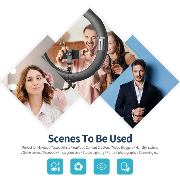 NEEWER Ringlicht RP20-B 20 дюймів LED кільцеве світло з триподом та тримачем для телефону, 44 Вт, 3200K-5600K, з акумулятором, USB, для макіяжу, татуювань, вій, YouTube, TikTok, відеозйомки