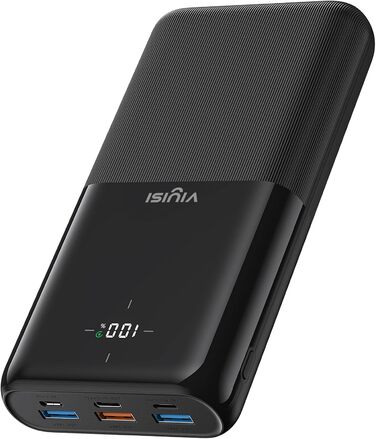Power Bank VIYISI 30000mAh з LED дисплеєм, 20W PD, 4 виходи та 3 входи, сумісний з iPhone/iPad/Samsung/Huawei, чорний