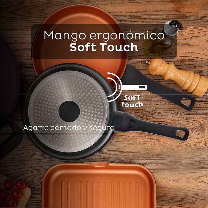 Сковорода San Ignacio Bronze лита алюмінієва 28x28x4.5 см з антипригарним покриттям, з м'якою ручкою, для всіх типів плит (набір 2 шт)