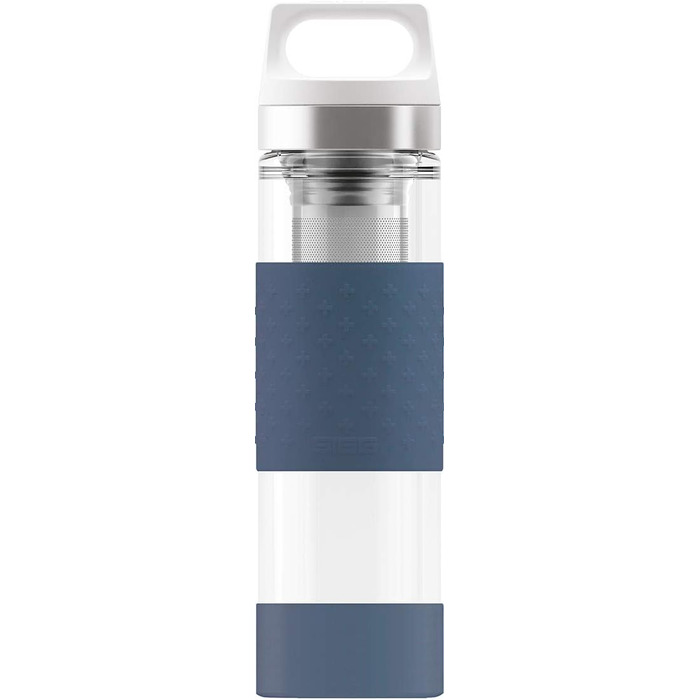 SIGG Hot & Cold Glass Thermo Bottle (0.4 L), non-toxic and insulated drinking bottle, glass thermo bottle with silicone protection (Blue)