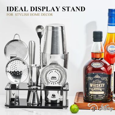 Boston Shaker Set – 10-Piece Stainless Steel Cocktail Shaker Set with Acrylic Base, Hawthorne Strainer, Ice Tongs, Bar Spoon, Jigger, Muddler – Perfect for the Home Bar (Silver)