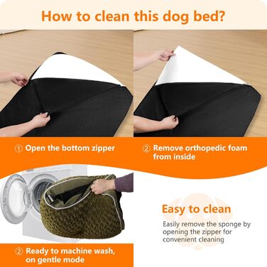 Ортопедичне ліжко для собак, килимок для собак з двошаровим дизайном, миється, знімний кошик для собак, 90 см для маленьких та середніх собак (89 x 59 x 10 см, оливковий)