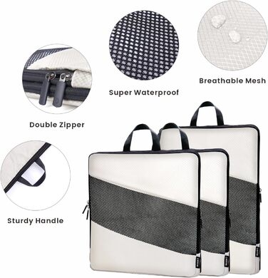 Набір органайзерів для валізи з компресією, 6 шт. - Кубики для пакування одягу, білий (Elfenbein) - Організація багажу в дорогу