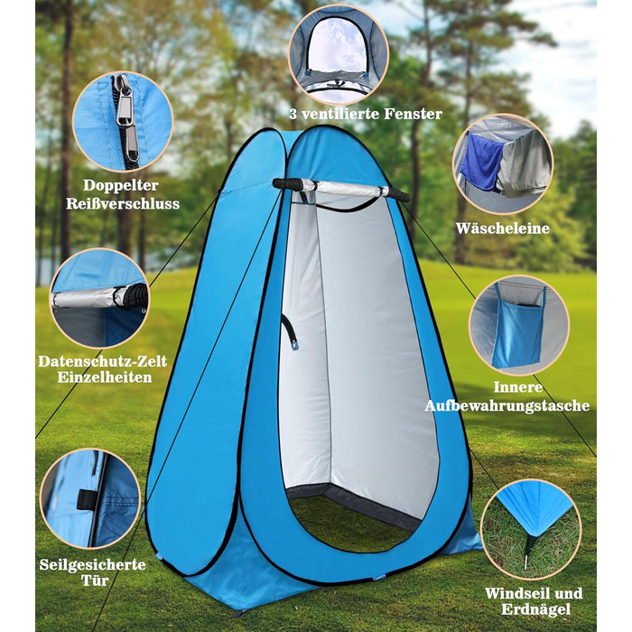 Pop-Up Privacy Tent for Toilet & Changing - Portable Outdoor Shower Tent with Carry Bag (UV 40+) - Green & Blue