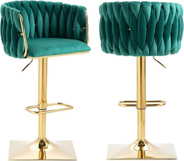 Emerald Velvet Bar Stools 2-Pack - Adjustable Swivel Kitchen Barstools with Backrest for Kitchen & Home Bar