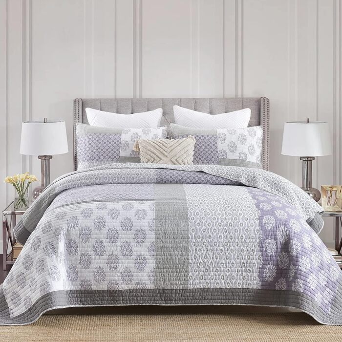 Комплект постільної білизни Finlonte Quilt Twin (1.5) з бавовни, блакитно-сіро-білий, легкий, двосторонній, для всіх сезонів, 2-х частинний (178x218 см)