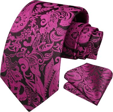 Краватка чоловіча HISDERN 160 см, екстра-довга з нагрудником, для весілля та ділових зустрічей, шовкова, елегантна (фуксія, візерунок пейслі)