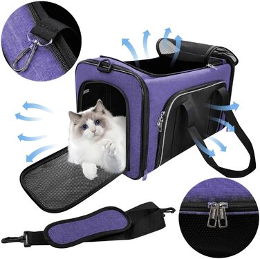 Транспортна сумка для котів та маленьких собак до 10 кг – складана, робуста, з прихованим даховим вікном (фіолетова, 50x30x30 см)