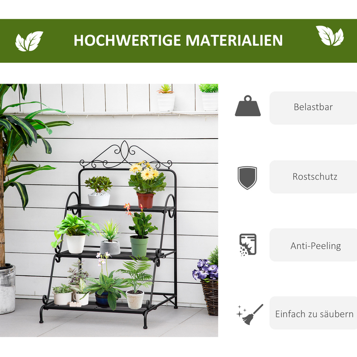 Outsunny 3-Tier Metal Flower Stand with Adjustable Hanging Height for Indoor and Outdoor Use, Decorative & Functional