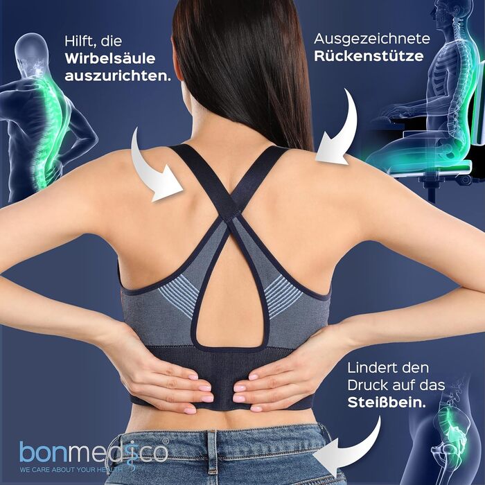 Ортопедична подушка для сидіння Bonmedico з Memory Foam Gel - для авто, офісу, інвалідного візка. Чорний велюр (Стандарт)