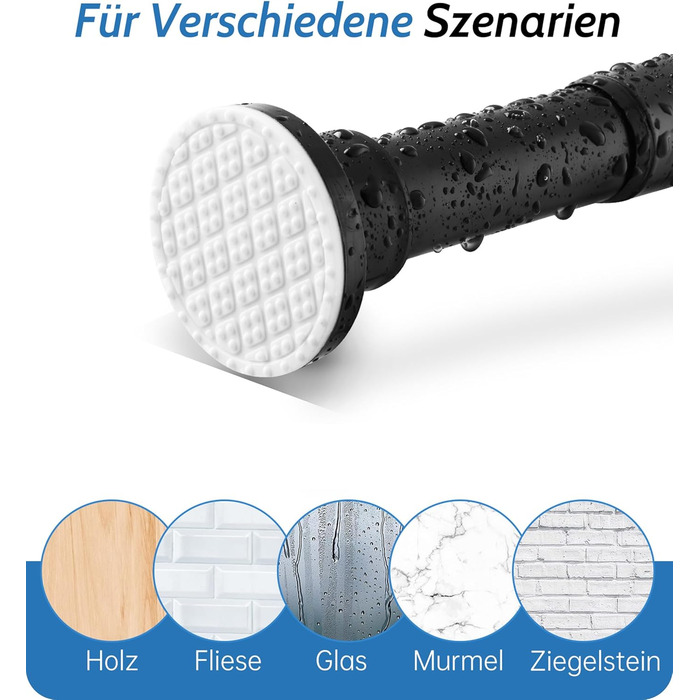 Штанга для душу без свердління, штанга для ванни, нержавіюча сталь, телескопічна, 70-195 см, чорна