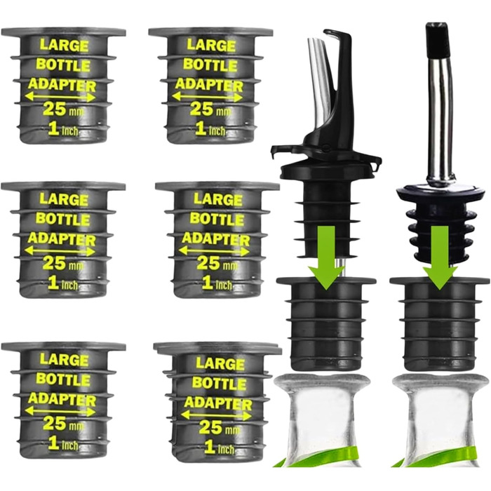 Виливники для спиртних напоїв та оливкової олії: набір з 2 шт. з адаптерами (6 шт.) | Нержавіюча сталь, чорний колір, для посудомийної машини