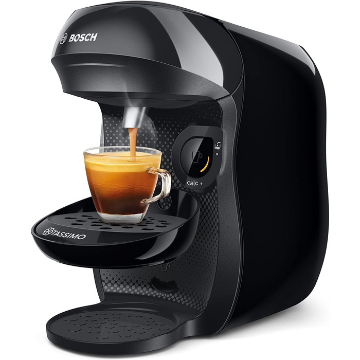Кавомашина Tassimo Happy TAS1002N від Bosch: понад 70 напоїв, автоматична, для будь-яких чашок, компактна, 1400 Вт, чорний/антрацит