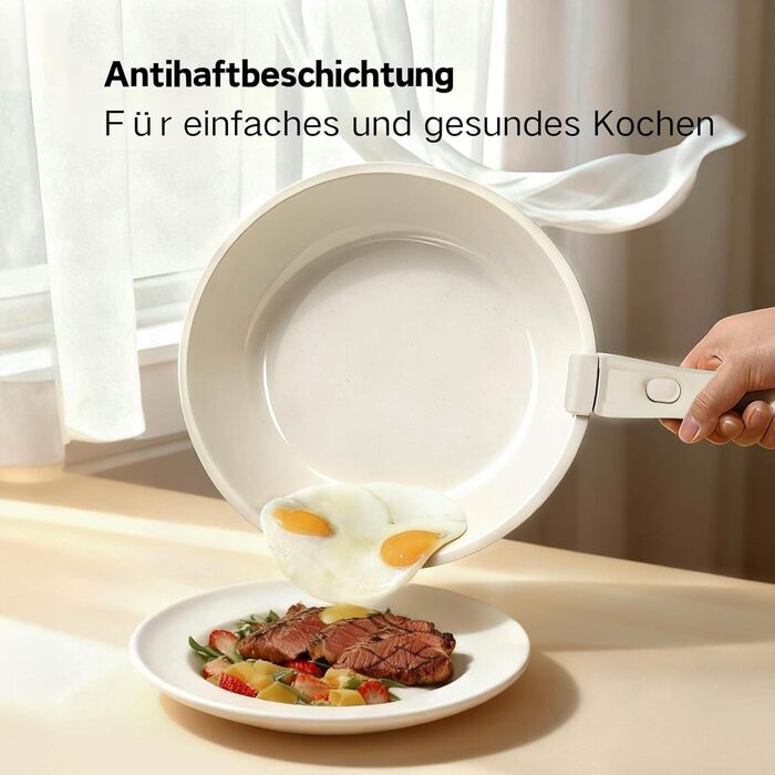 Набір каструль LEADZM з керамічним покриттям, 22 шт., для всіх плит, індукційні, без PFOA/PFOS (Бежевий)