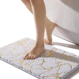 QJHOMO Non-Slip Bath Mat Washable, Bathroom Rug, White Bathroom Carpet, Gold Decorative Rug Luxury Bathroom Accessories, Soft Microfiber Absorbent Bath Rug for Bathroom, Bathtub, 40x60 cm 40 x 60 cm White and Gold