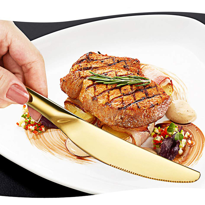 Набір золотих столових приборів на 6 осіб, нержавіюча сталь, 24 предмети — ідеальний подарунок