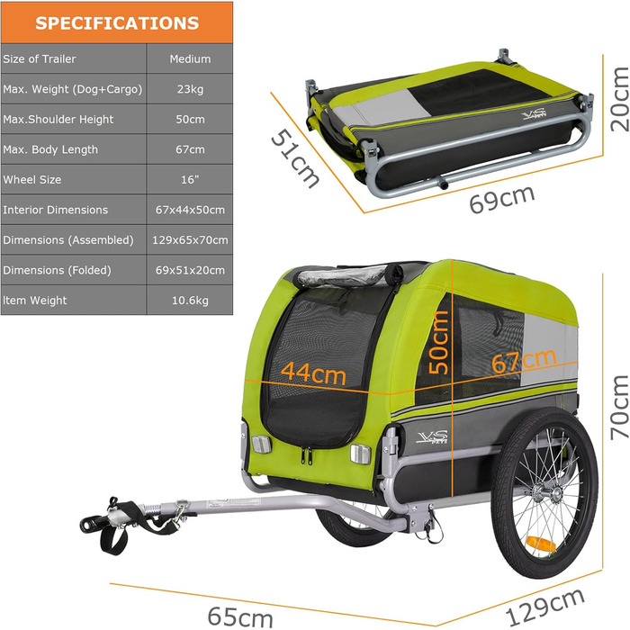 Причіп для собак Tiggo VS Pets M - велосипедний причіп для собак, зелений (80201)